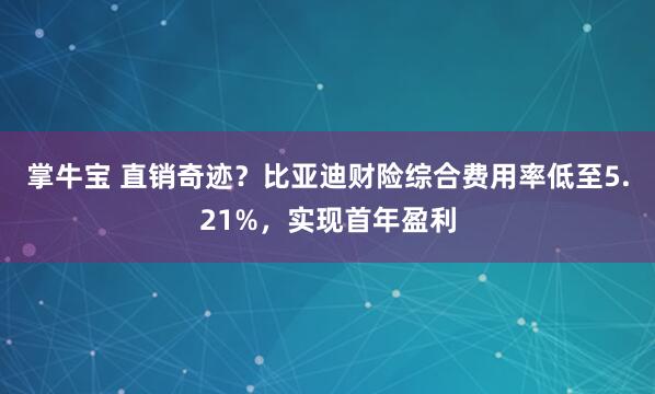 掌牛宝 直销奇迹？比亚迪财险综合费用率低至5.21%，实现首年盈利